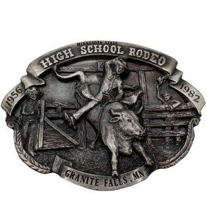 Bull Rider Rodeo Belt Buckle Minnesota High School Vintage 1982 Granite Falls MN